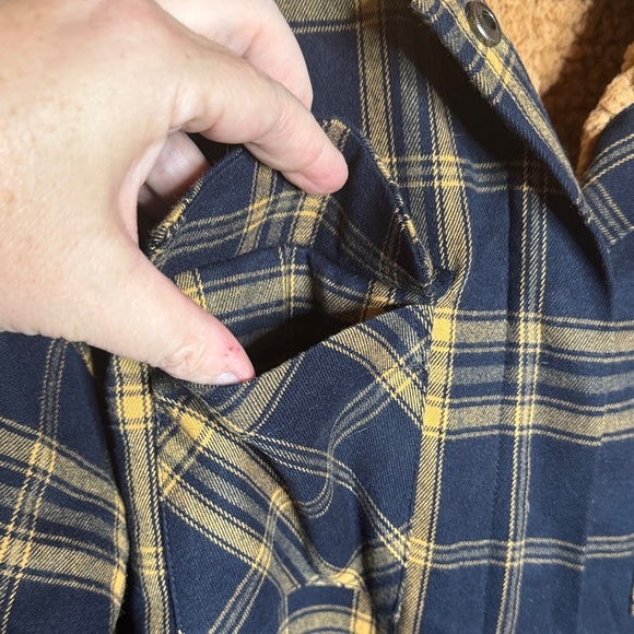 NWOT Doe & Rae Navy & Yellow Plaid Jacket with Beige Sherpa Collar Size XL - Picture 4 of 7